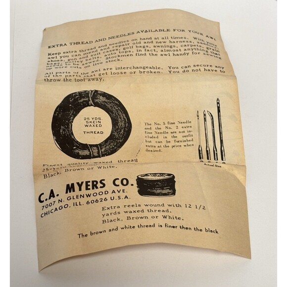 Vintage Original C A Myers Lock Stitch Sewing Awl Kit With Box & Instructions - Picture 6 of 16